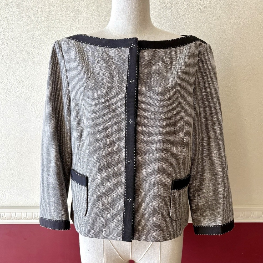 Elie Tahari wool blend tweed brown‎ cropped blazer jacket